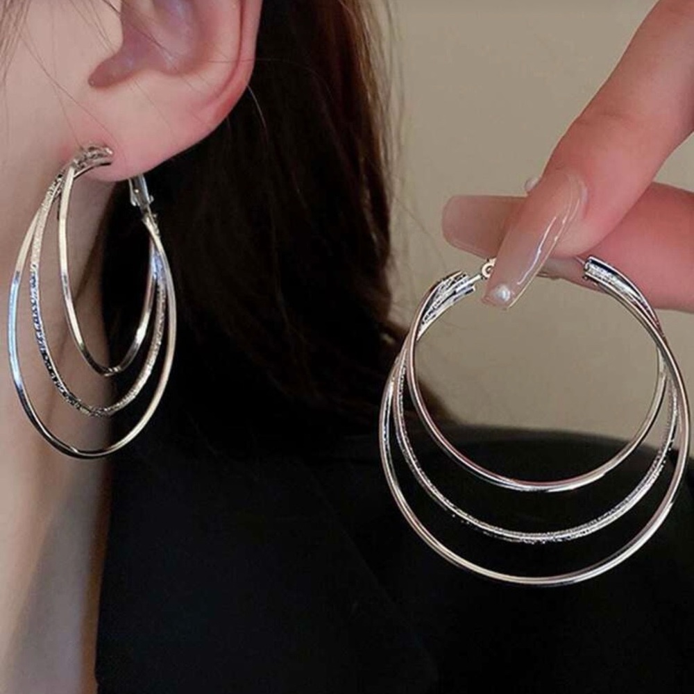 Silver Triple Hoop Dangle Earrings - Women Jewelry
